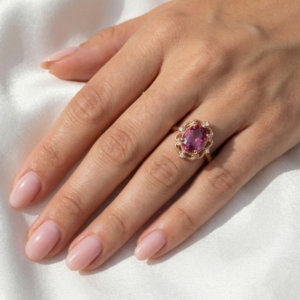 GIA Certified Ruby & Diamond 2.05Ct VS Vintage Engagement Ring in 14k Rose Gold (G-H, VS)