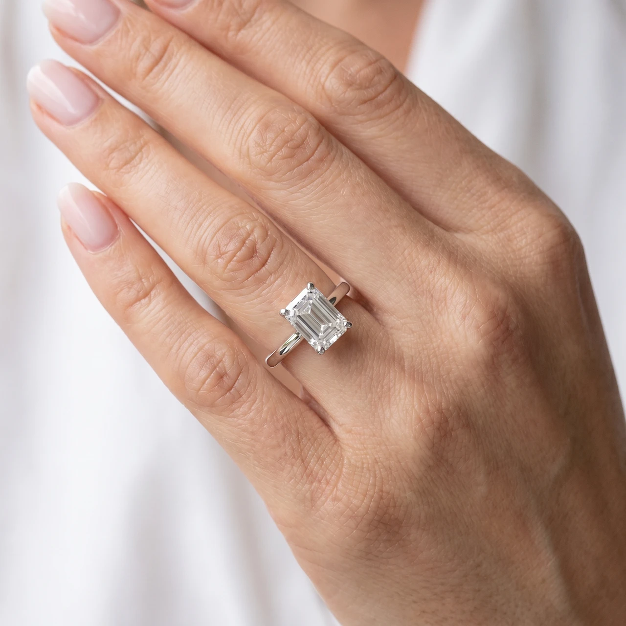 4Ct Emerald Cut Certified Diamond Engagement Ring 14k White Gold Lab Grown (G-H, VS)