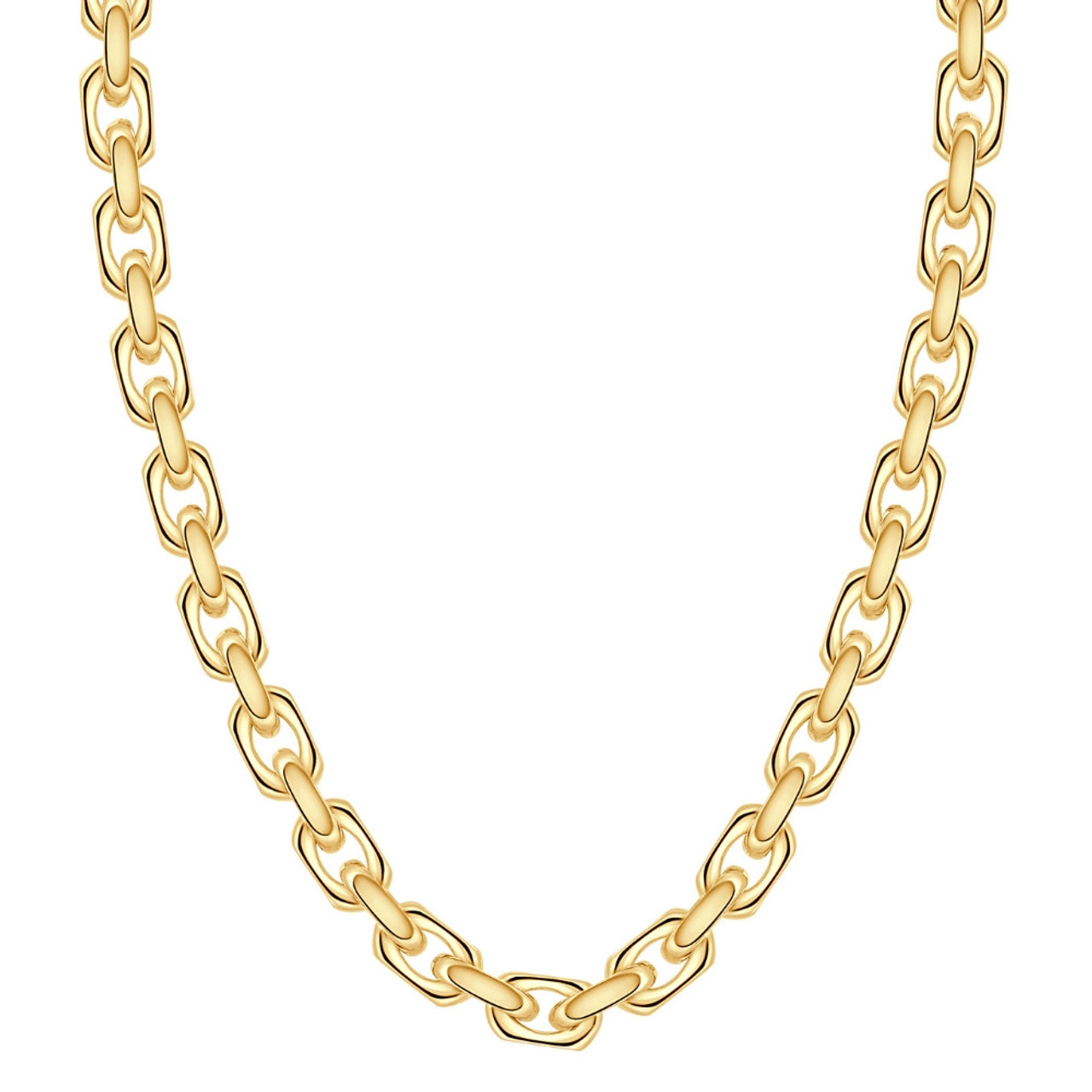 Gold Mirror Chain Necklace- Solid Gold Marquise Necklace- Beaded Gold Thick  Chains for Men & Women-