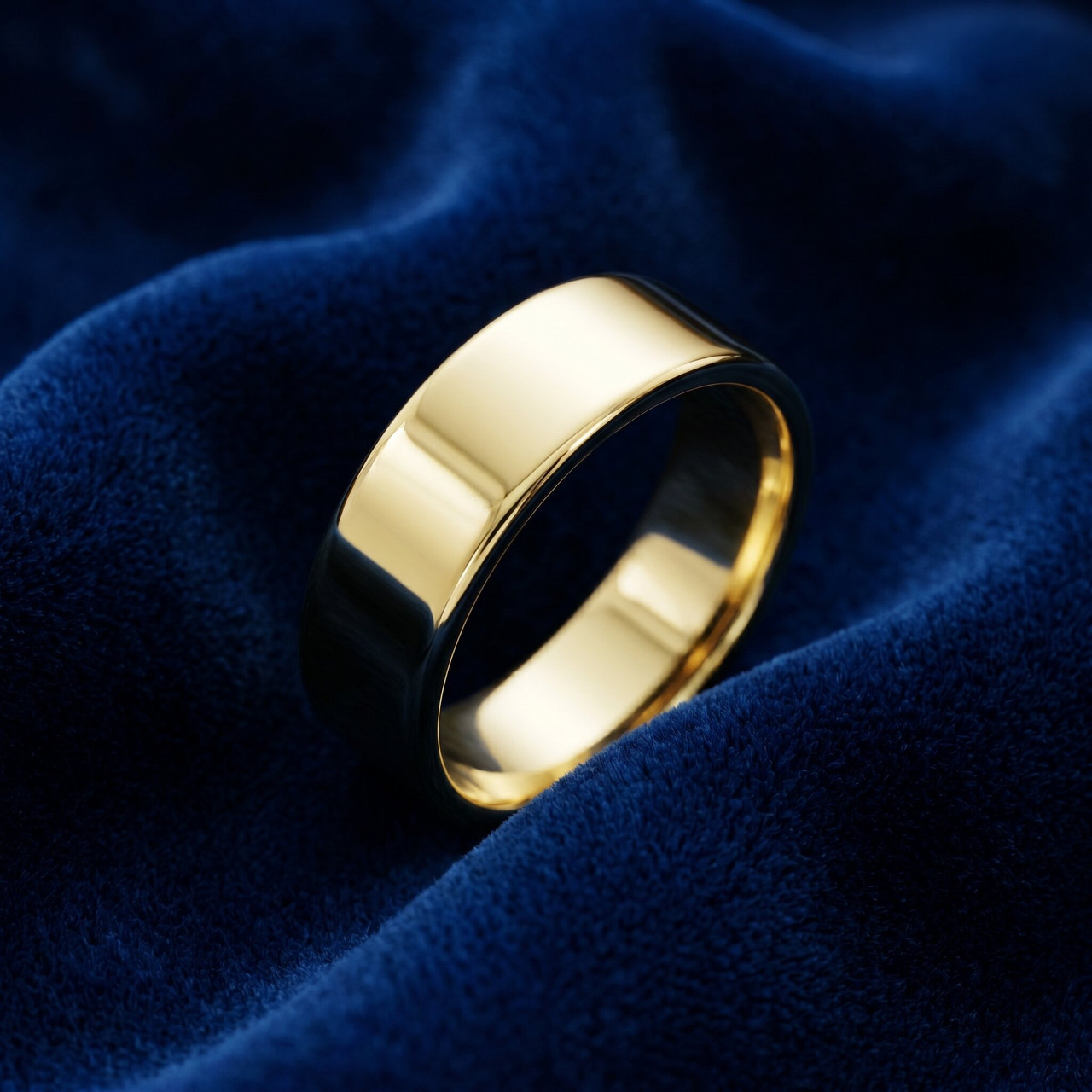 7mm Flat High Polished Wedding Band 14K Yellow Gold