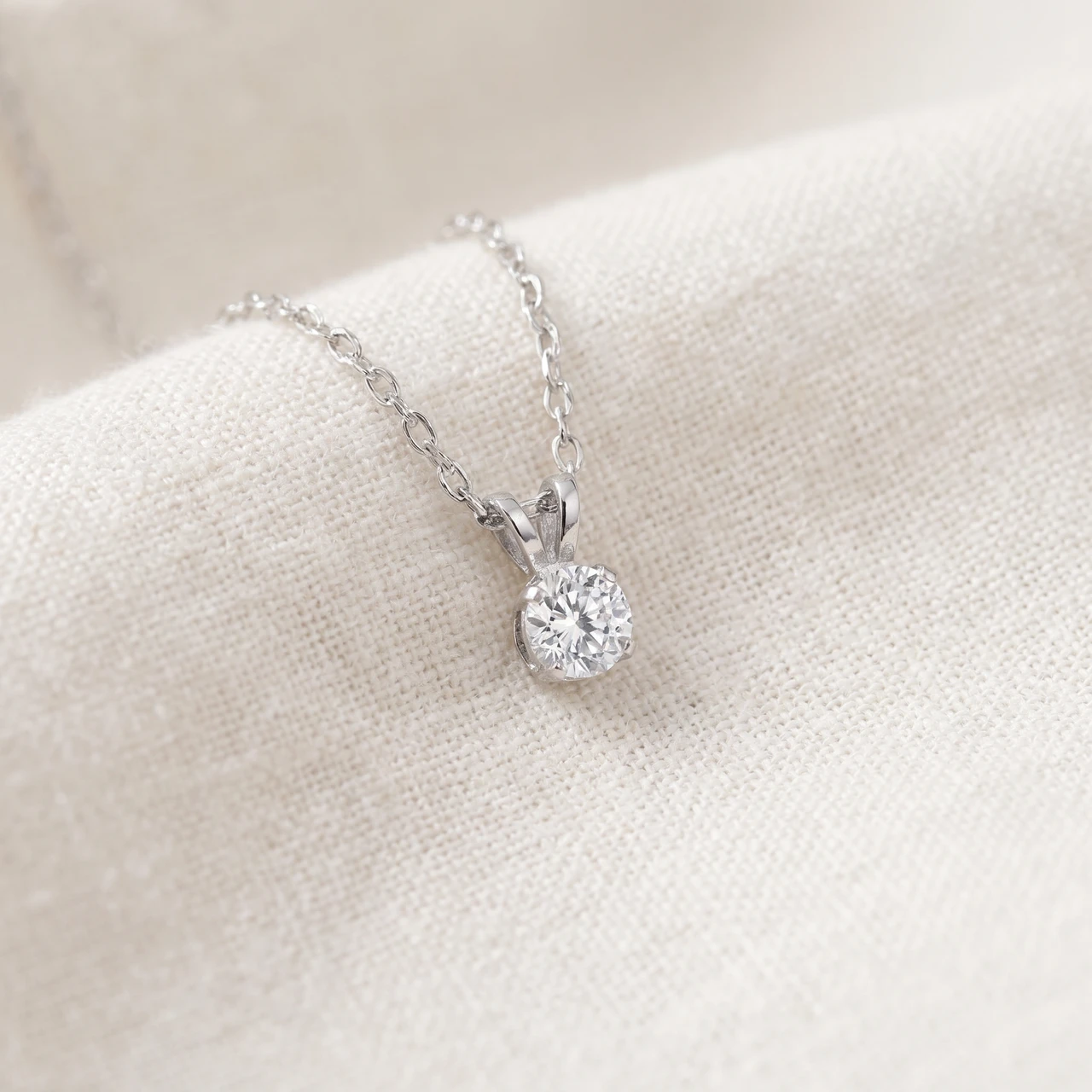 1/2 Ct Solitaire Diamond Pendant 14K White Gold w/ 18" Chain (G-H, SI)
