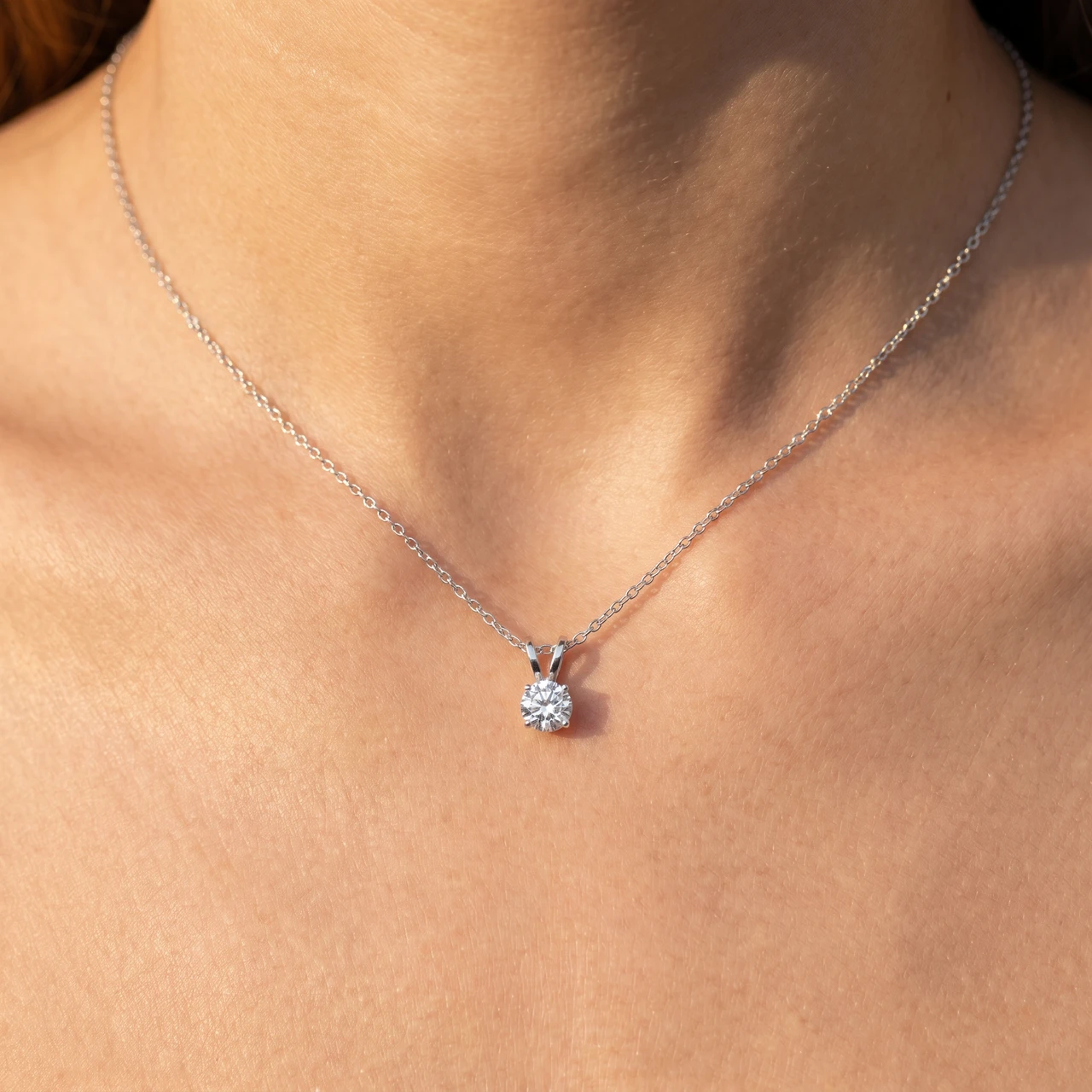 1/2 Ct Solitaire Diamond Pendant 14K White Gold w/ 18" Chain (G-H, SI)