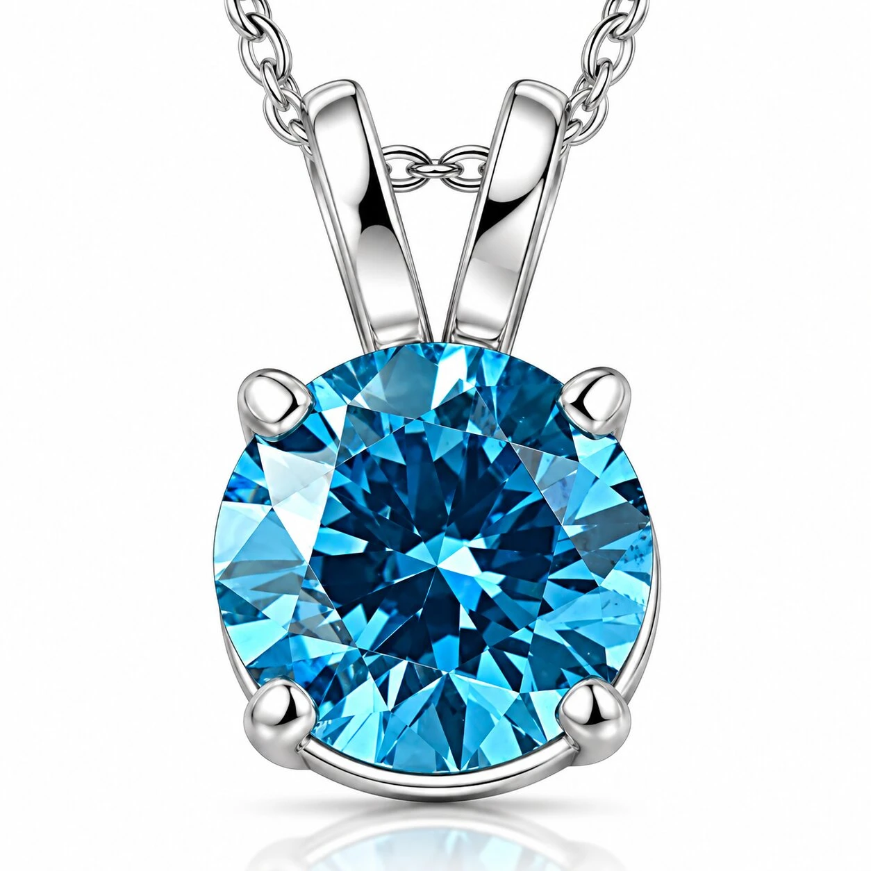 1 Ct Blue Diamond Solitaire Pendant 14K White Gold Lab Grown Necklace (Blue, VS)