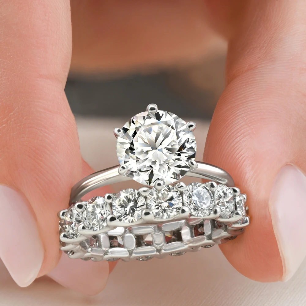 Certified 7Ct Diamond Engagement Eternity Wedding Ring Lab Grown White Gold (G-H, VS2-SI1)