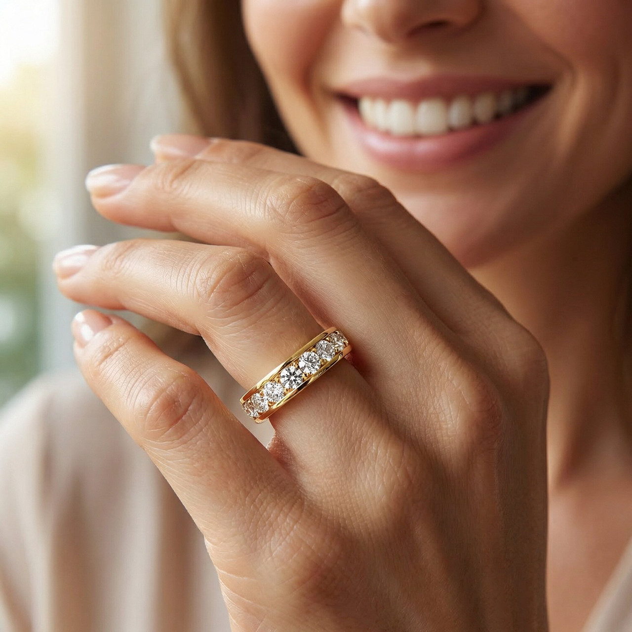 1 1/2 CT Channel Set Eternity Diamond Ring 14K Yellow Gold (G-H, I1)