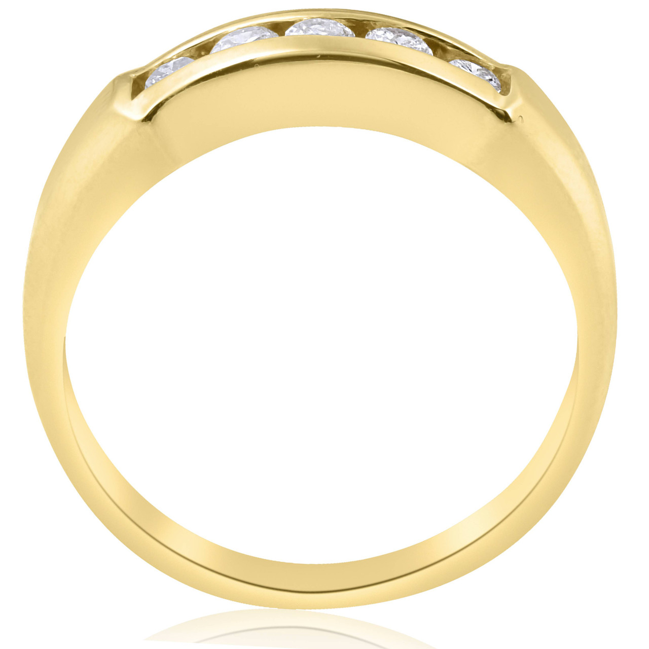 1/2ct Mens 14K Yellow Gold Round Diamond Wedding Ring (G-H, I1)