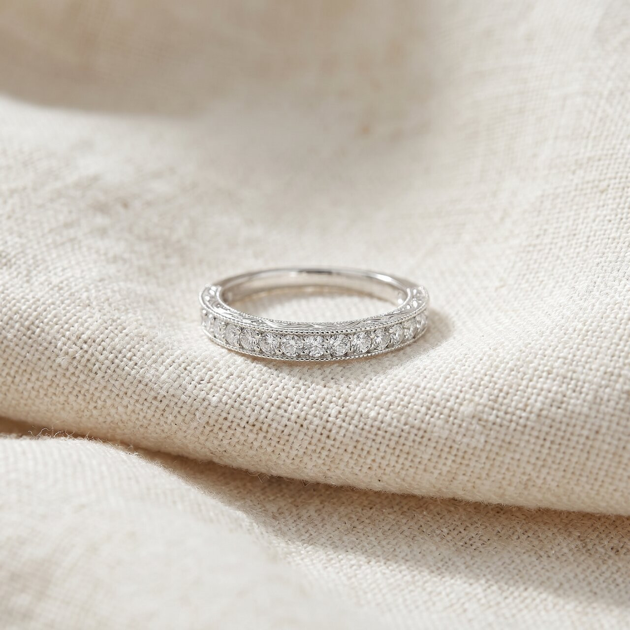 1/2 CT Vintage Natural Diamond Wedding Ring 14K White Gold (G-H, I1)