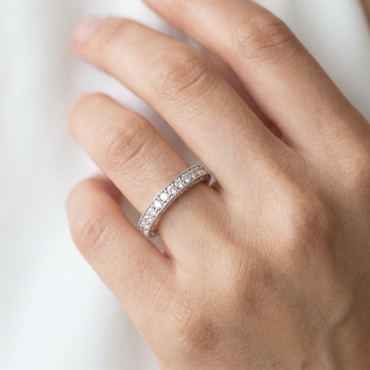 1/2 CT Vintage Natural Diamond Wedding Ring 14K White Gold (G-H, I1)