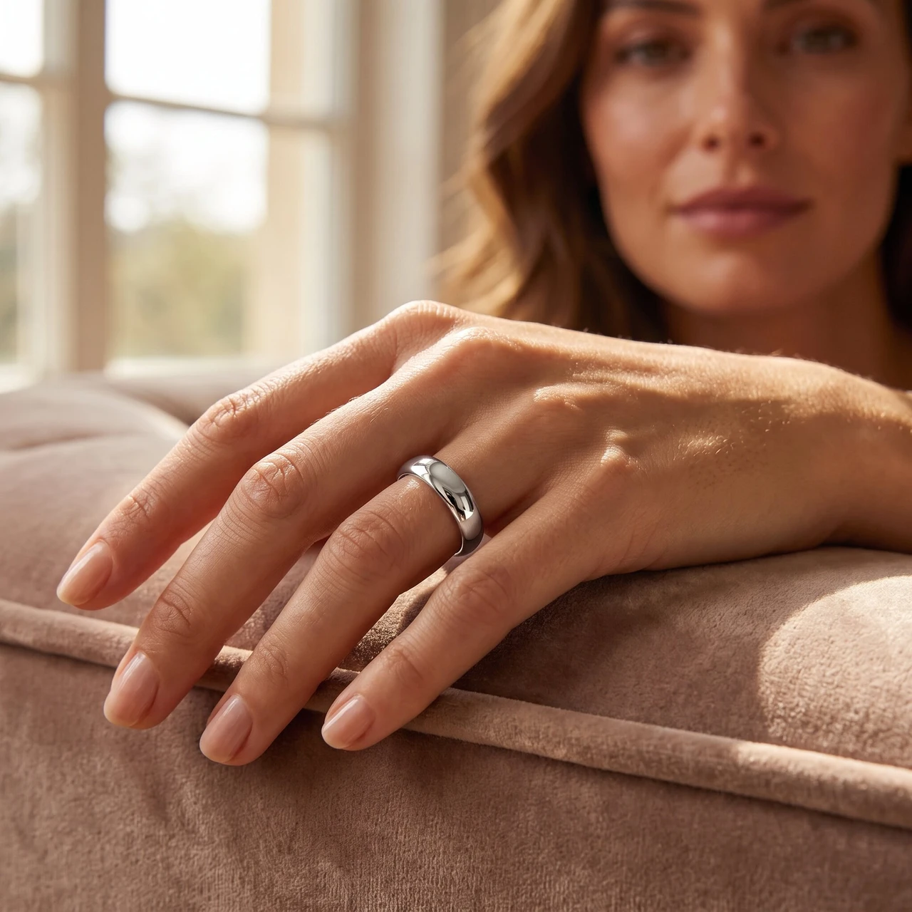 High Polished Dome Wedding Band 14K White Gold