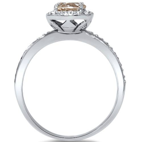 7/8ct Round Morganite & Diamond Cushion Halo Engagement Ring 14K White Gold (G-H, I2-I3)