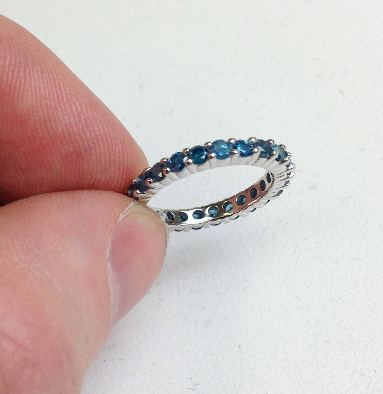 1ct Blue Diamond Eternity Ring 14K White Gold (Blue, I1)