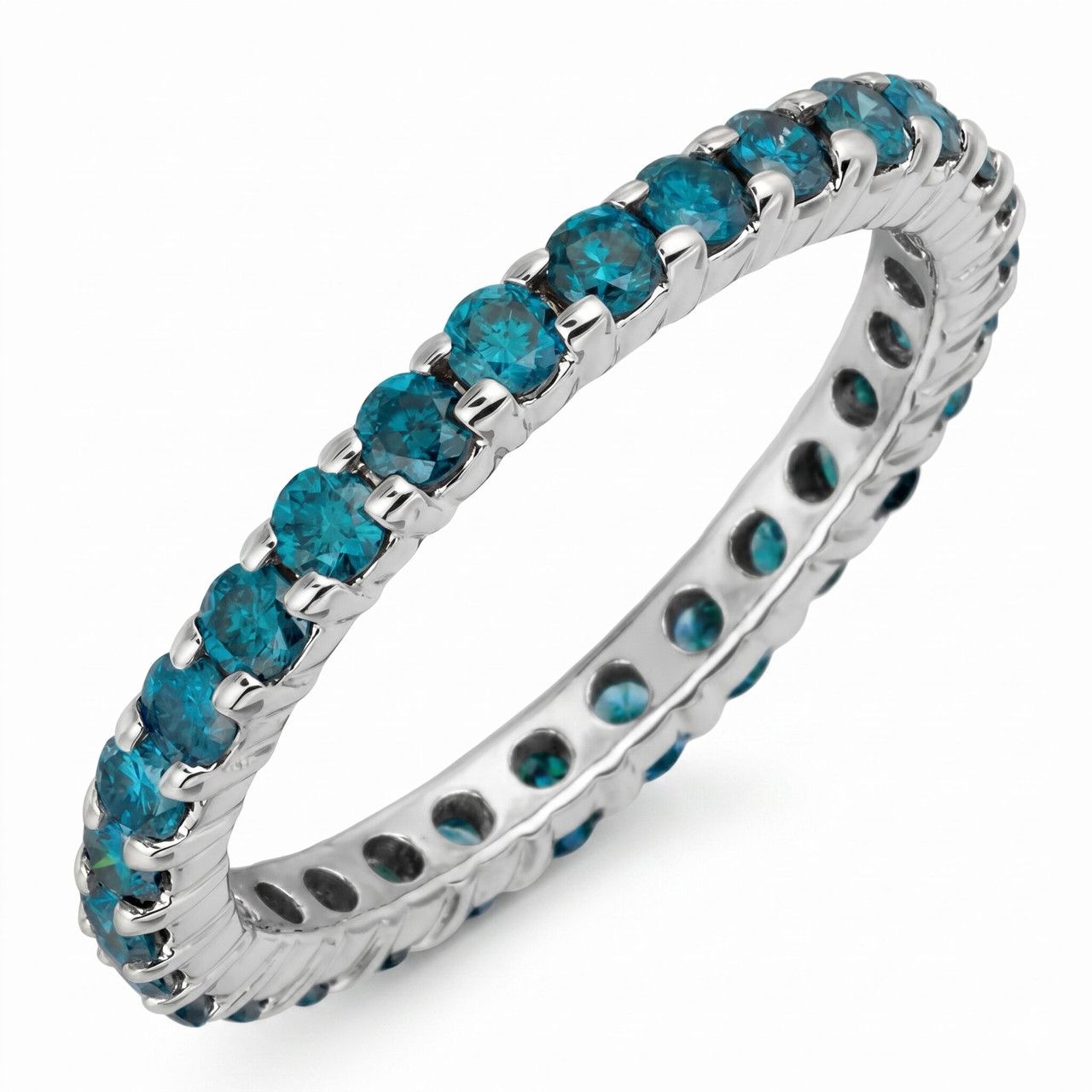 1ct Blue Diamond Eternity Ring 14K White Gold (Blue, I1)