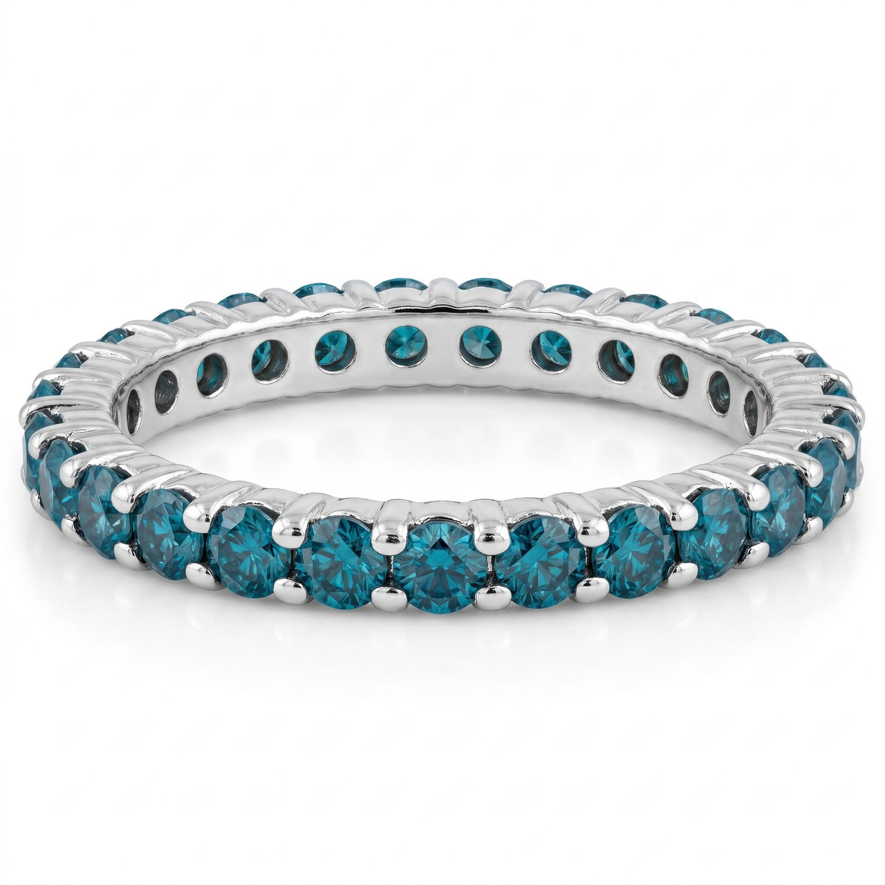 1ct Blue Diamond Eternity Ring 14K White Gold (Blue, I1)