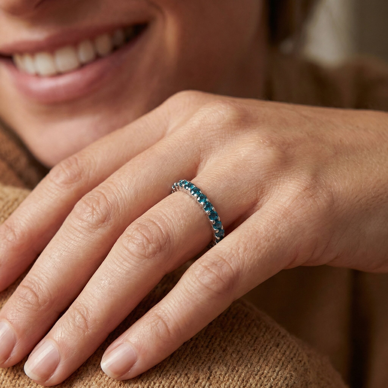 1ct Blue Diamond Eternity Ring 14K White Gold (Blue, I1)