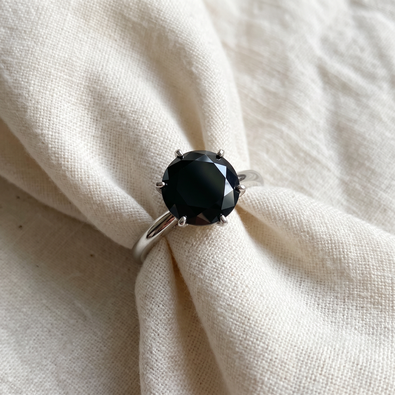 3ct Black Diamond Solitaire Engagement Ring 14K White Gold (Black, )