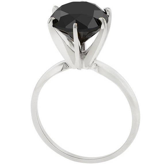 3ct Black Diamond Solitaire Engagement Ring 14K White Gold (Black, )