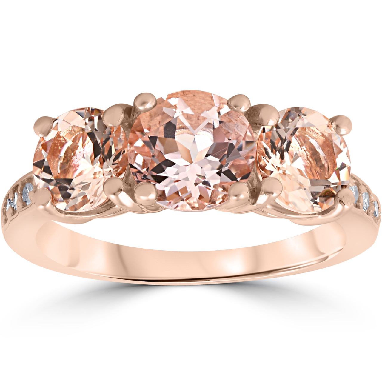 3 1/4 ct Morganite & Diamond 3-Stone Ring 14k Rose Gold (H-I, I1)