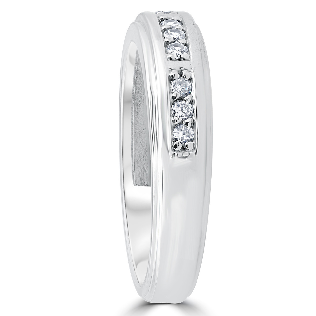 1/4Ct Mens Round Diamond Polished Wedding Ring 10k White Gold (I-J, I1)