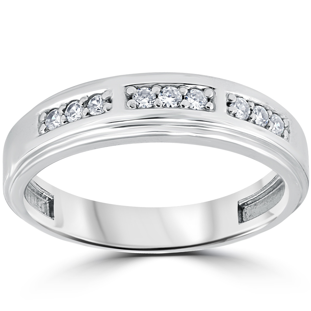 1/4Ct Mens Round Diamond Polished Wedding Ring 10k White Gold (I-J, I1)