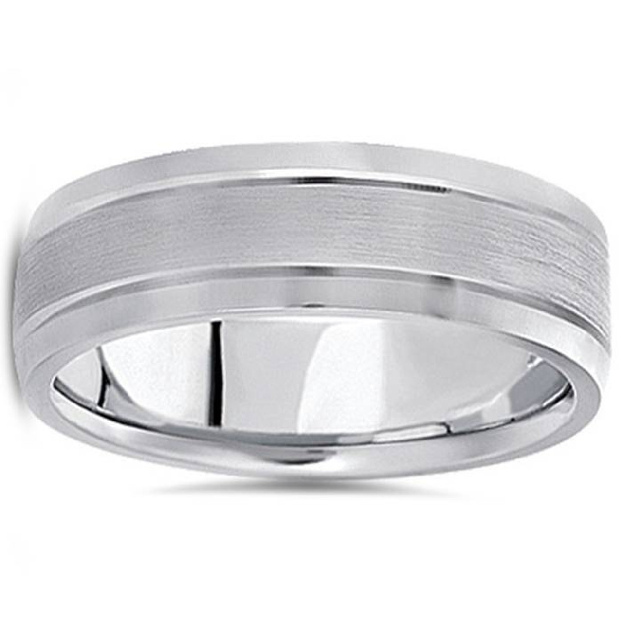 7mm Mens Brushed Flat Wedding Band 14K White Gold 7mm Mens Brushed Flat Wedding Band 14K White Gold