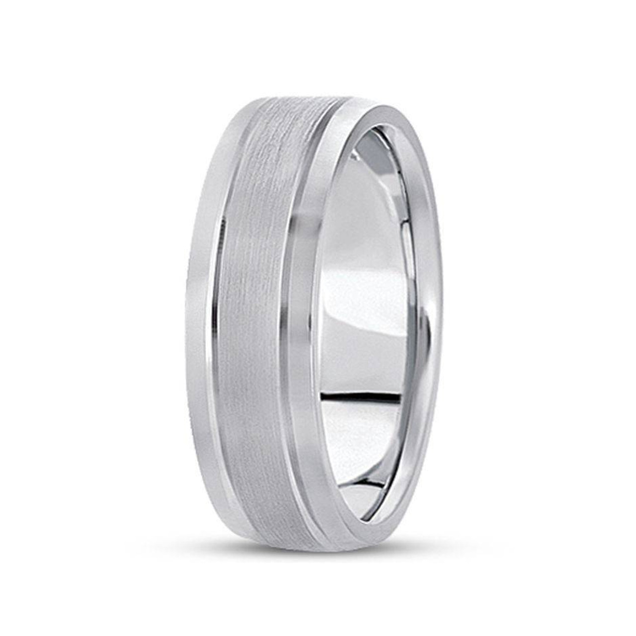 7mm Mens Brushed Flat Wedding Band 14K White Gold 7mm Mens Brushed Flat Wedding Band 14K White Gold