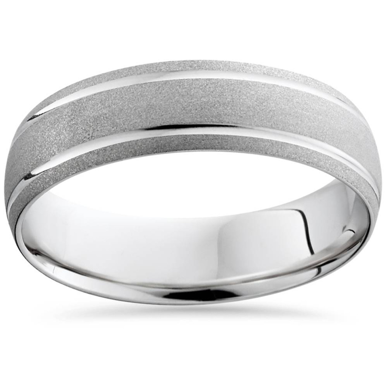 Mens 6MM 14K White Gold Brushed Comfort Wedding Band Ring Mens 6MM 14K White Gold Brushed Comfort Wedding Band Ring