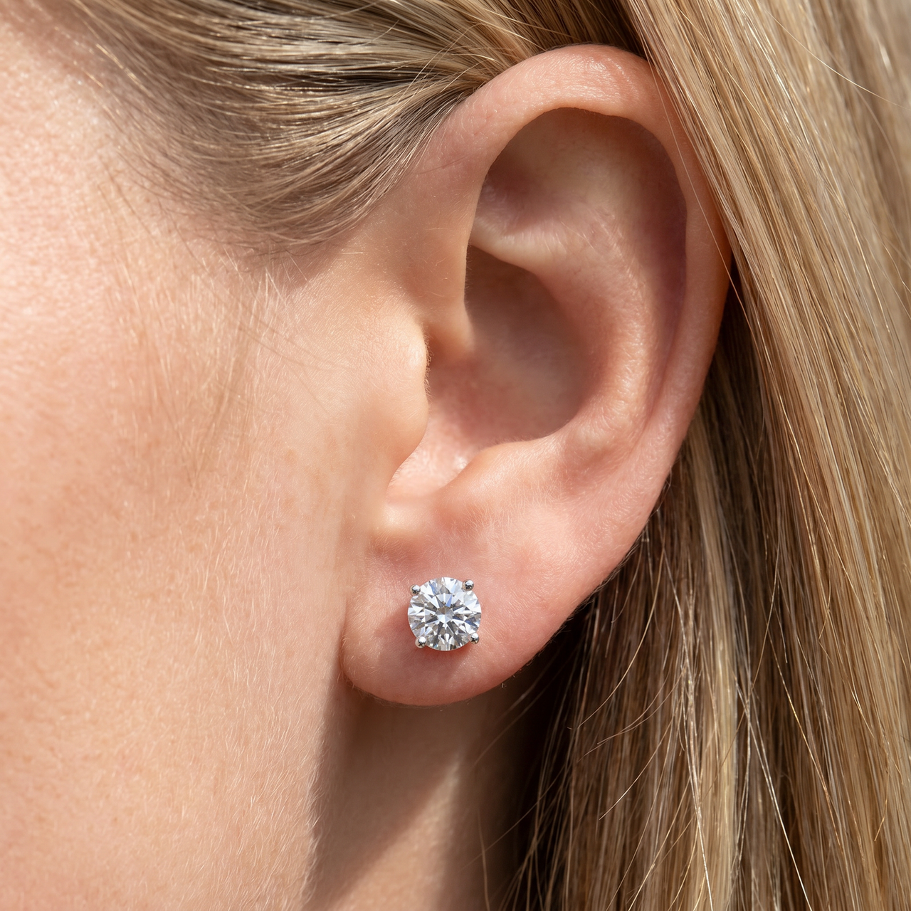 1 1/2Ct TW Diamond Studs in 14k White or Yellow Gold Lab Grown (F-G, VS)