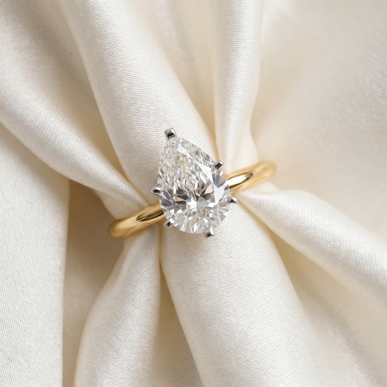 Certified 4 Ct Pear Solitaire Diamond Engagement Ring 14k Gold Lab Grown (G-H, VS2-SI1)