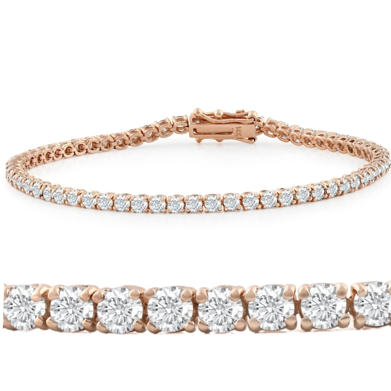 14k White, Rose, or Yellow Gold Round Diamond Tennis Bracelet 5cttw 7 ...