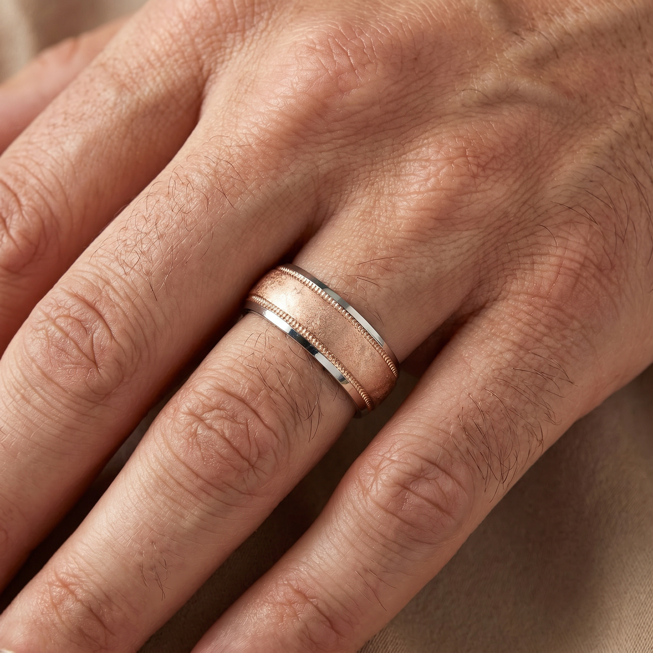 6MM Hammered Wedding Band 14K Rose Gold