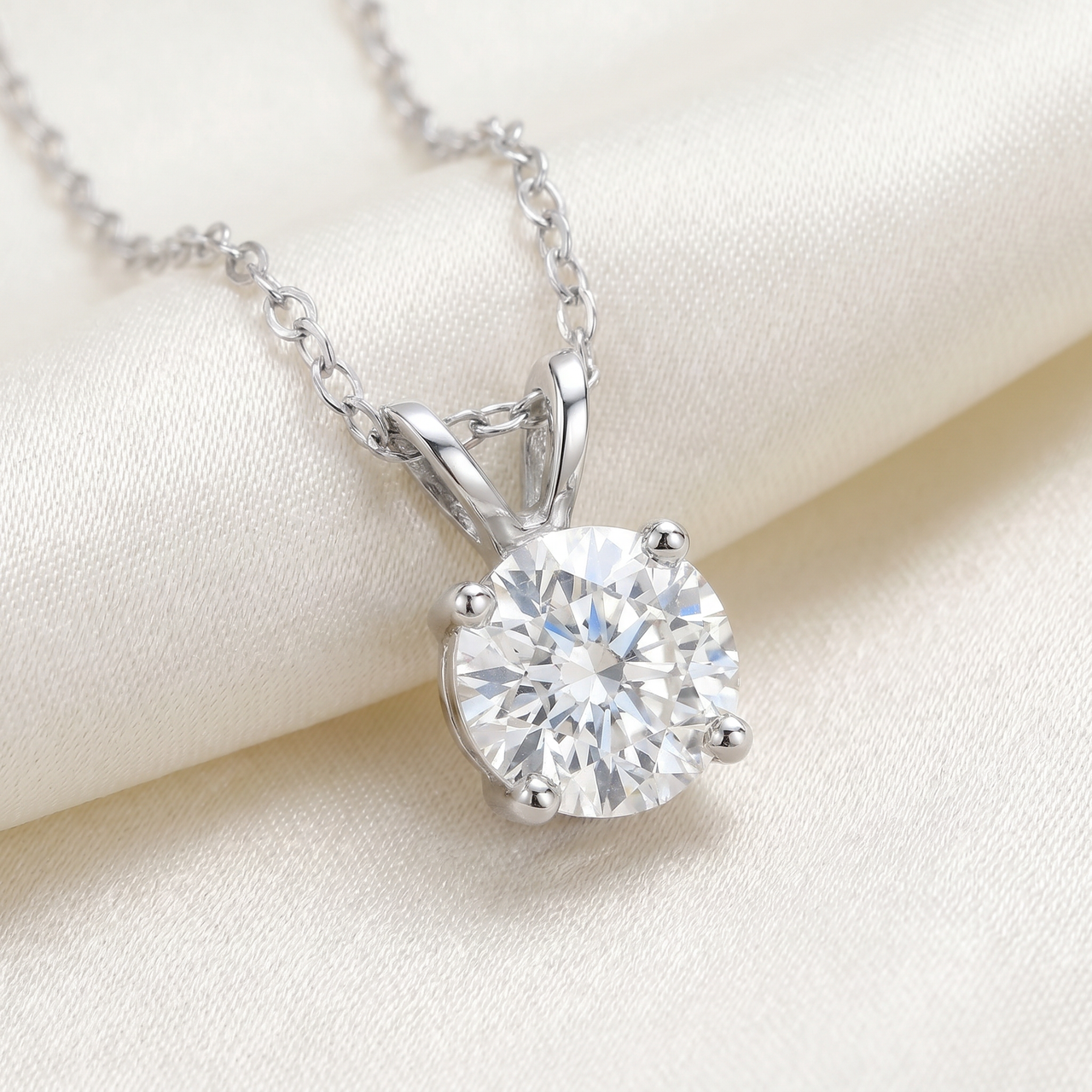 Certified 1 1/2ct Lab Grown Diamond Solitaire Pendant 14K White Gold (G-H, VS2-SI1)