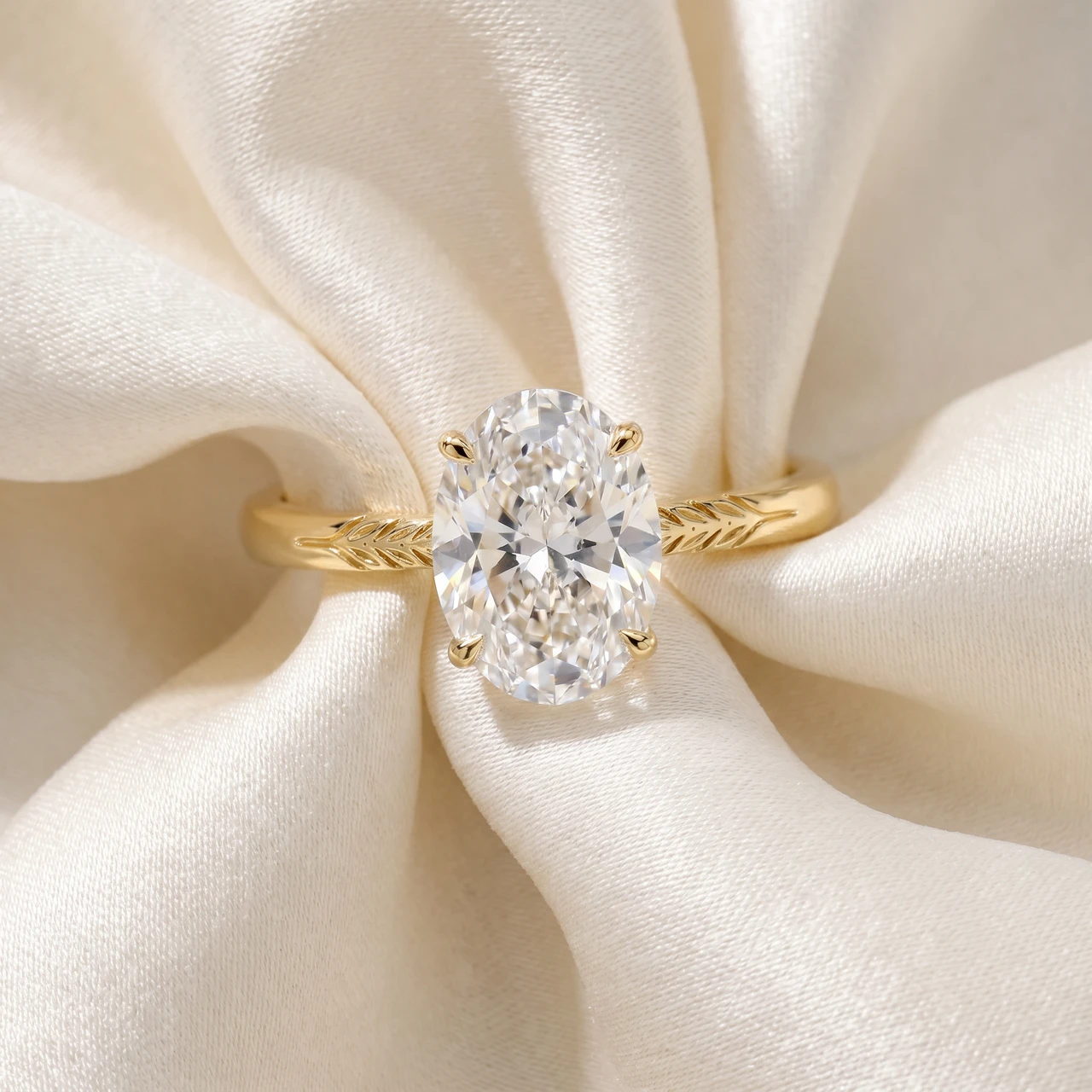 Certified 3Ct Oval Diamond Solitaire Engagement Ring 14k Gold Lab Grown (G-H, VS)