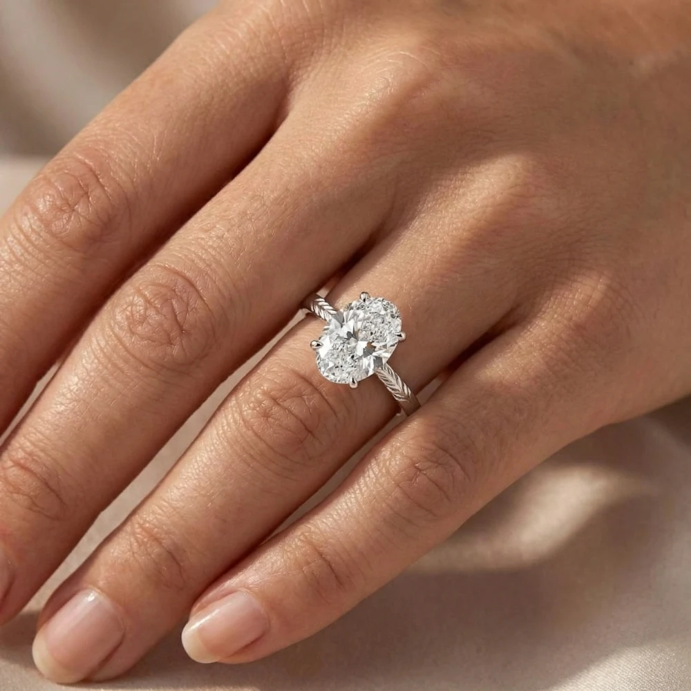 Certified 3Ct Oval Diamond Solitaire Engagement Ring 14k Gold Lab Grown (G-H, VS)