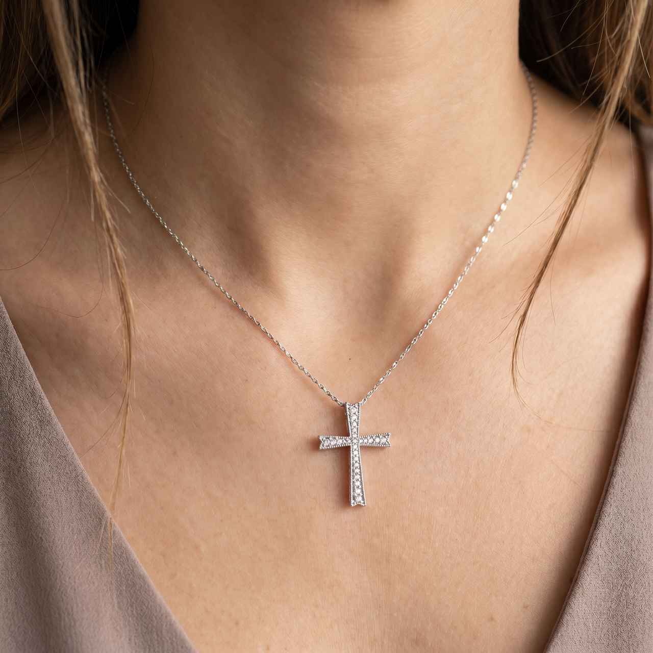0.20 CTW Round Lab Diamond Cross Pendant Charm 14K Gold Religious Jewelry (F-G, VS)