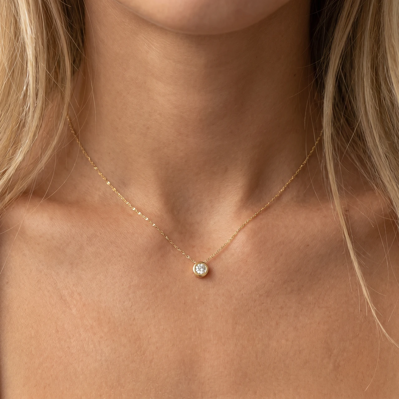 1/4Ct Diamond Bezel Pendant Solitaire Necklace 14k Yellow Gold Lab Grown (F-G, VS)