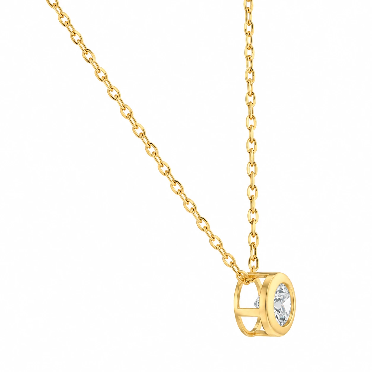 1/4Ct Diamond Bezel Pendant Solitaire Necklace 14k Yellow Gold Lab Grown (F-G, VS)