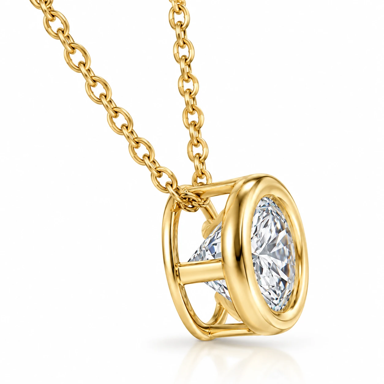.90Ct Diamond Bezel Pendant Solitaire Necklace 14k Yellow Gold Lab Grown (F-G, VS)