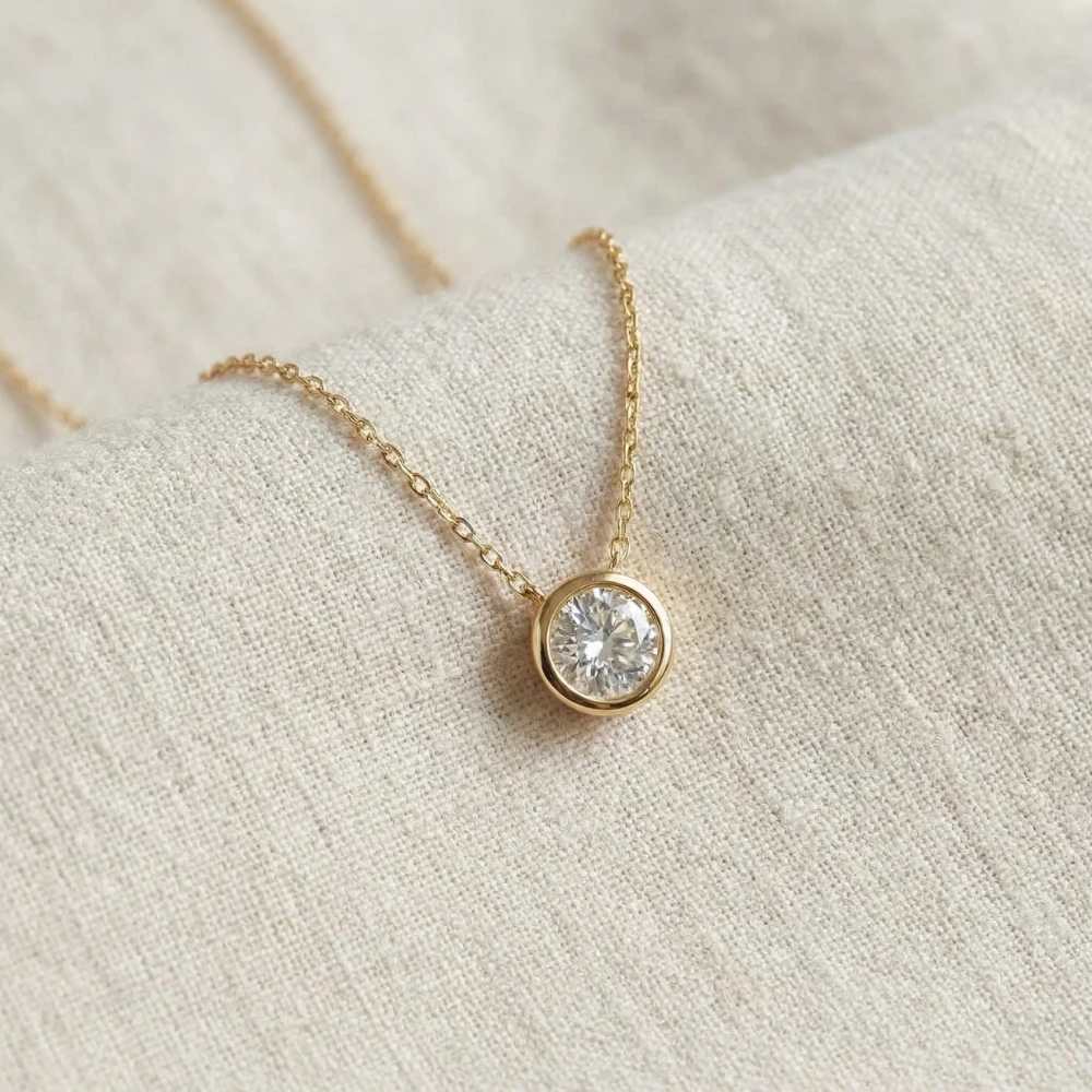 .90Ct Diamond Bezel Pendant Solitaire Necklace 14k Yellow Gold Lab Grown (F-G, VS)