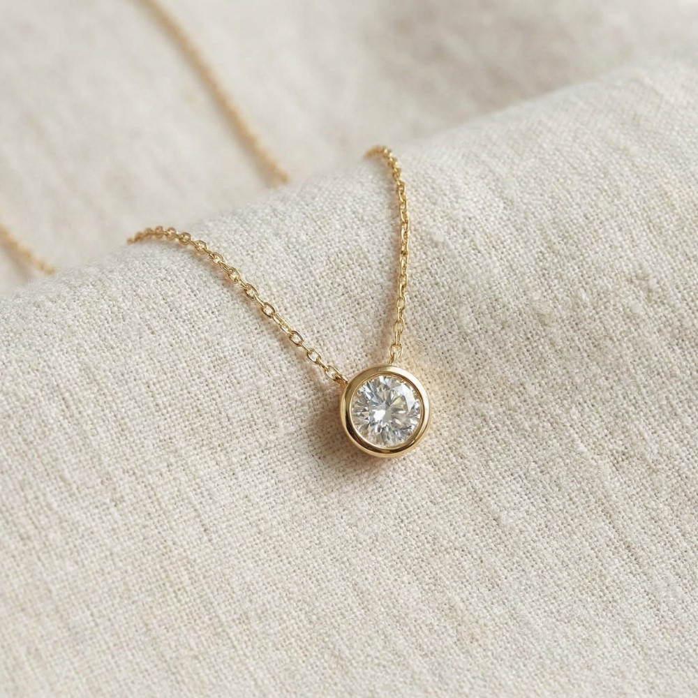 .90Ct Diamond Bezel Pendant Solitaire Necklace 14k Yellow Gold Lab Grown (F-G, VS)