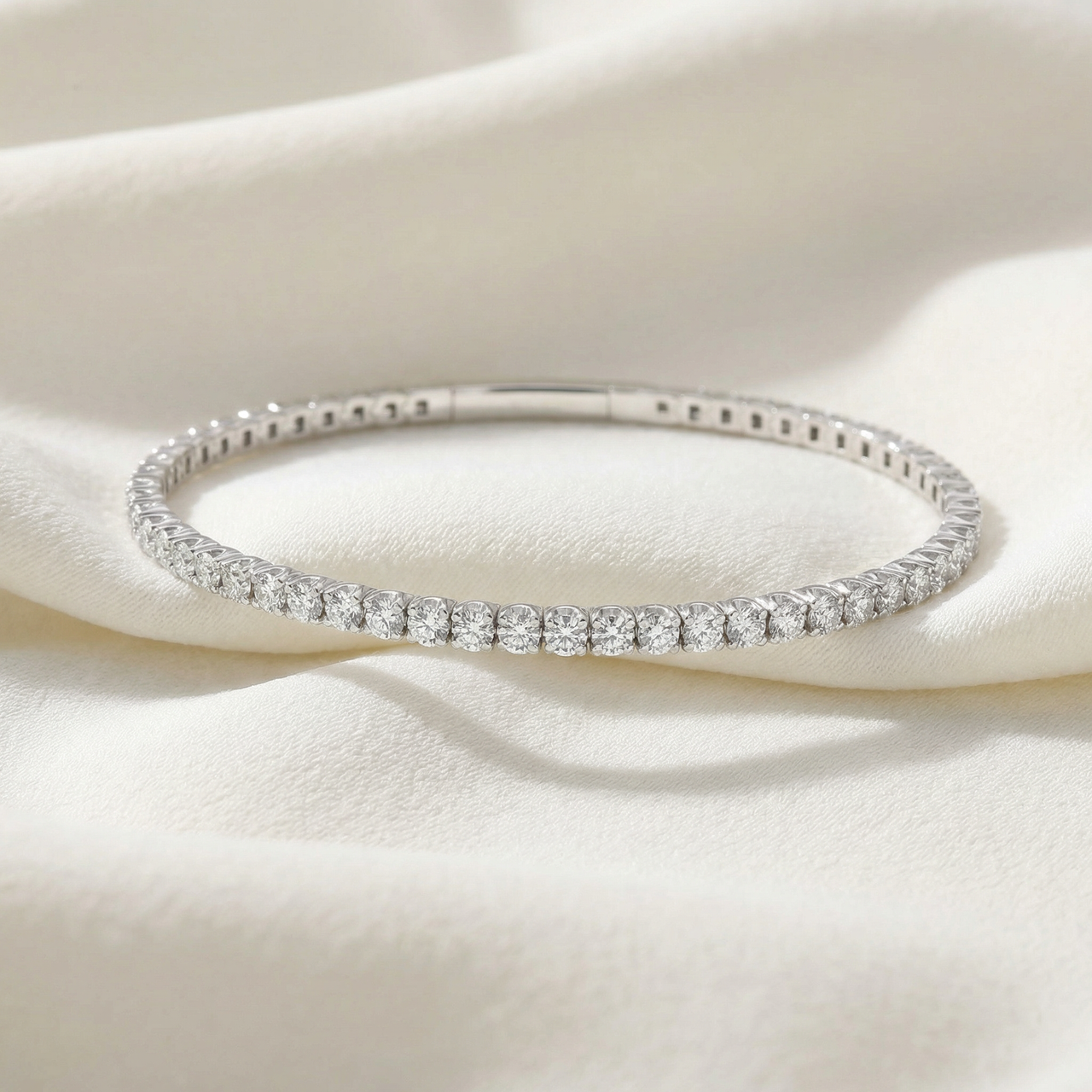 3Ct Round Diamond Flexible Oval Bangle Women's Bracelet 14k White Gold Lab Grown (F-G, VS)
