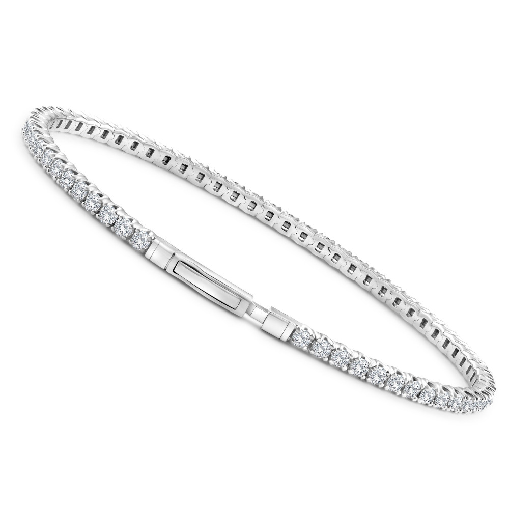 3Ct Round Diamond Flexible Oval Bangle Women's Bracelet 14k White Gold Lab Grown (F-G, VS)