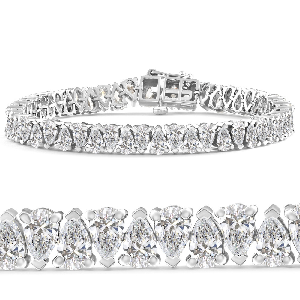 10Ct Pear Shape Diamond Tennis Bracelet Wide 14k White Gold Lab Grown (F-G, VS)