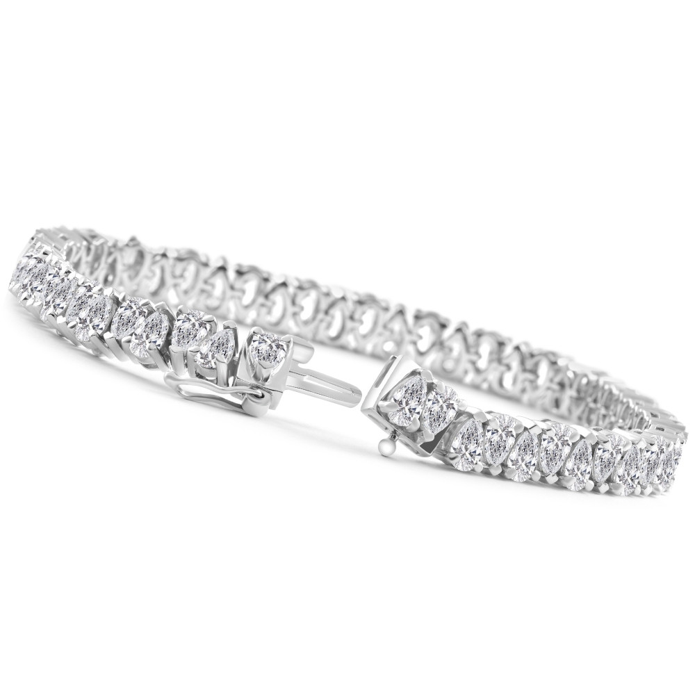 10Ct Pear Shape Diamond Tennis Bracelet Wide 14k White Gold Lab Grown (F-G, VS)