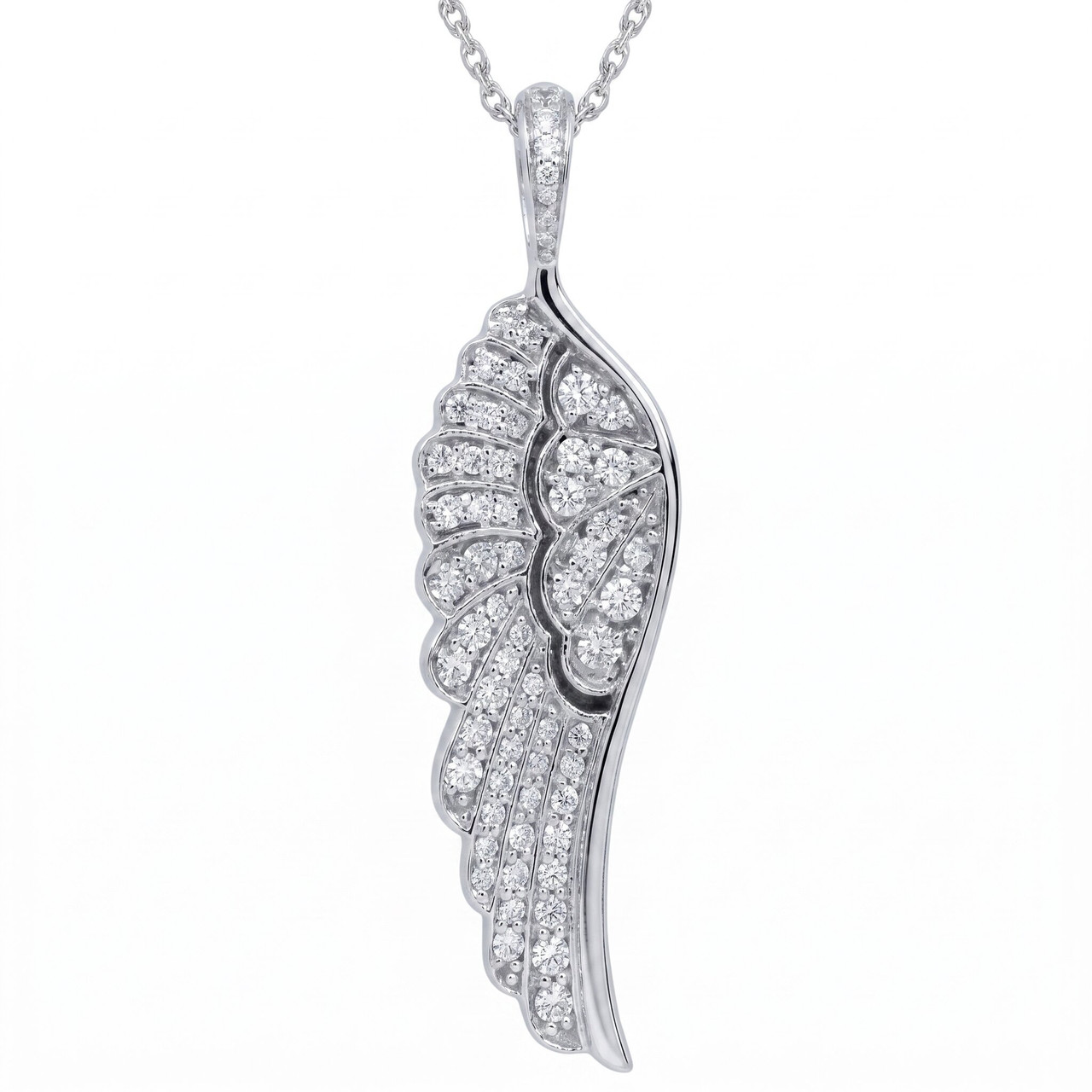 VS 1/2ct Angel Wing Diamond Pendant 14K White Gold 1" Tall (G-H, VS)