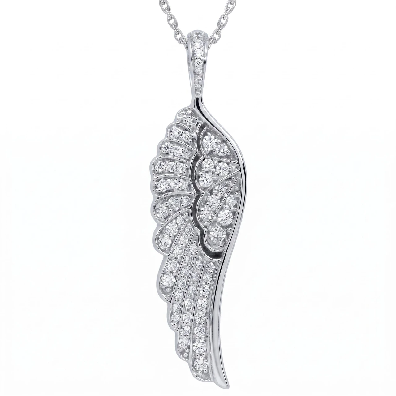 1/2ct Angel Wing Diamond Pendant 14K White Gold 1" Tall 36.30mm Lab Grown (G-H, VS)