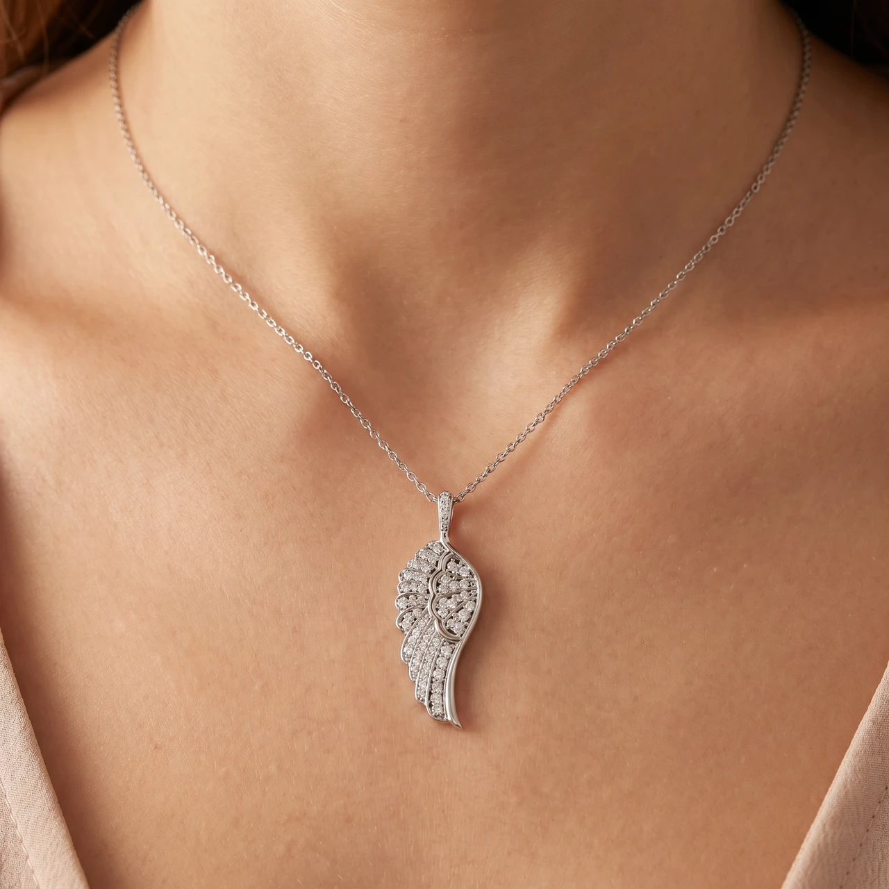 1/2ct Angel Wing Diamond Pendant 14K White Gold 1" Tall 36.30mm Lab Grown (G-H, VS)