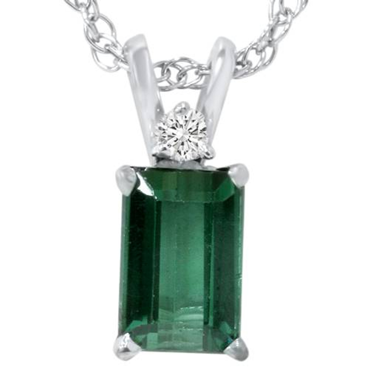 5/8ct Green Tourmaline & Diamond Solitaire Pendant 14K White Gold (G-H, I2-I3)