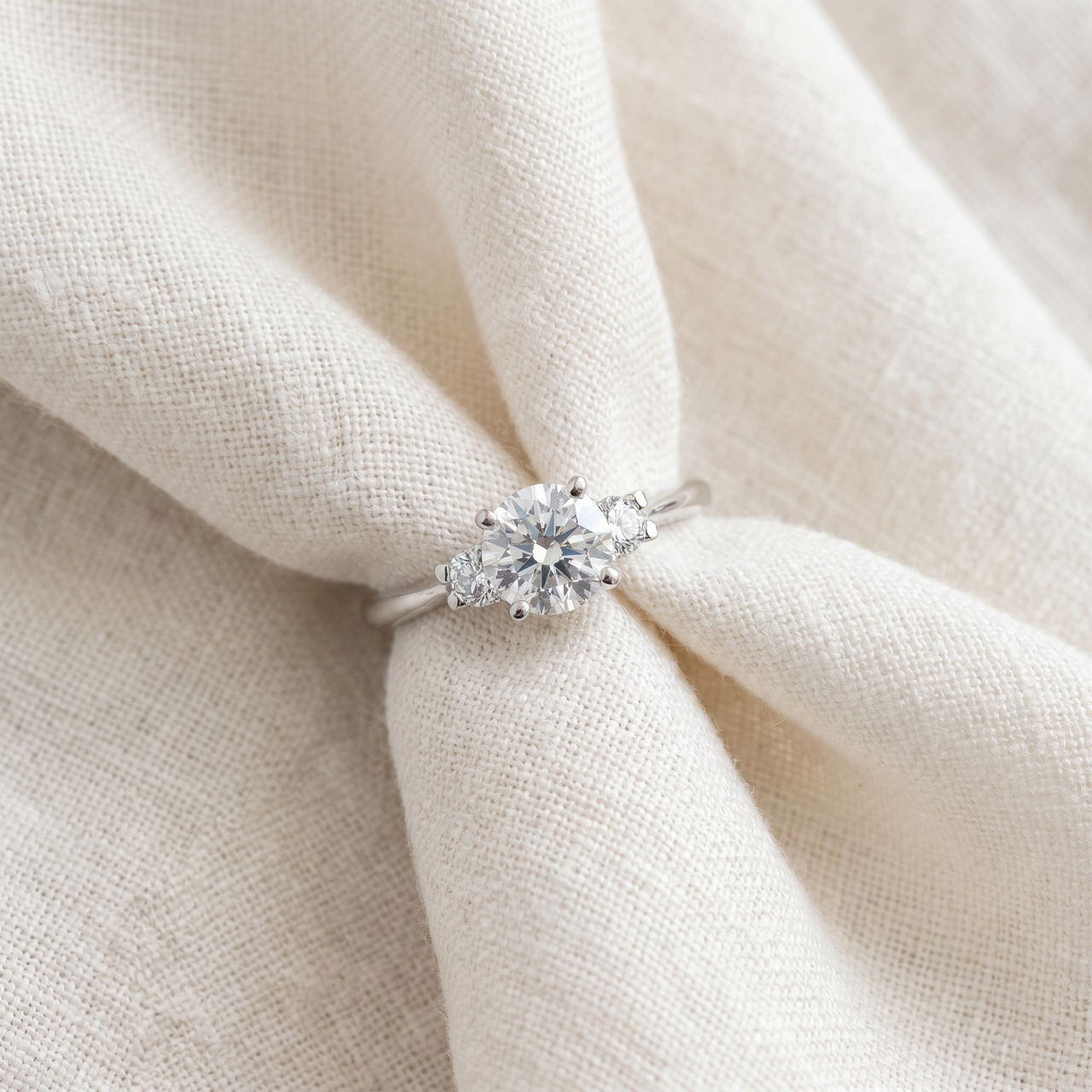 1 3/8ct 3 Stone Diamond Solitaire Engagement Ring 14K White Gold Lab Grown (F-G, VS)