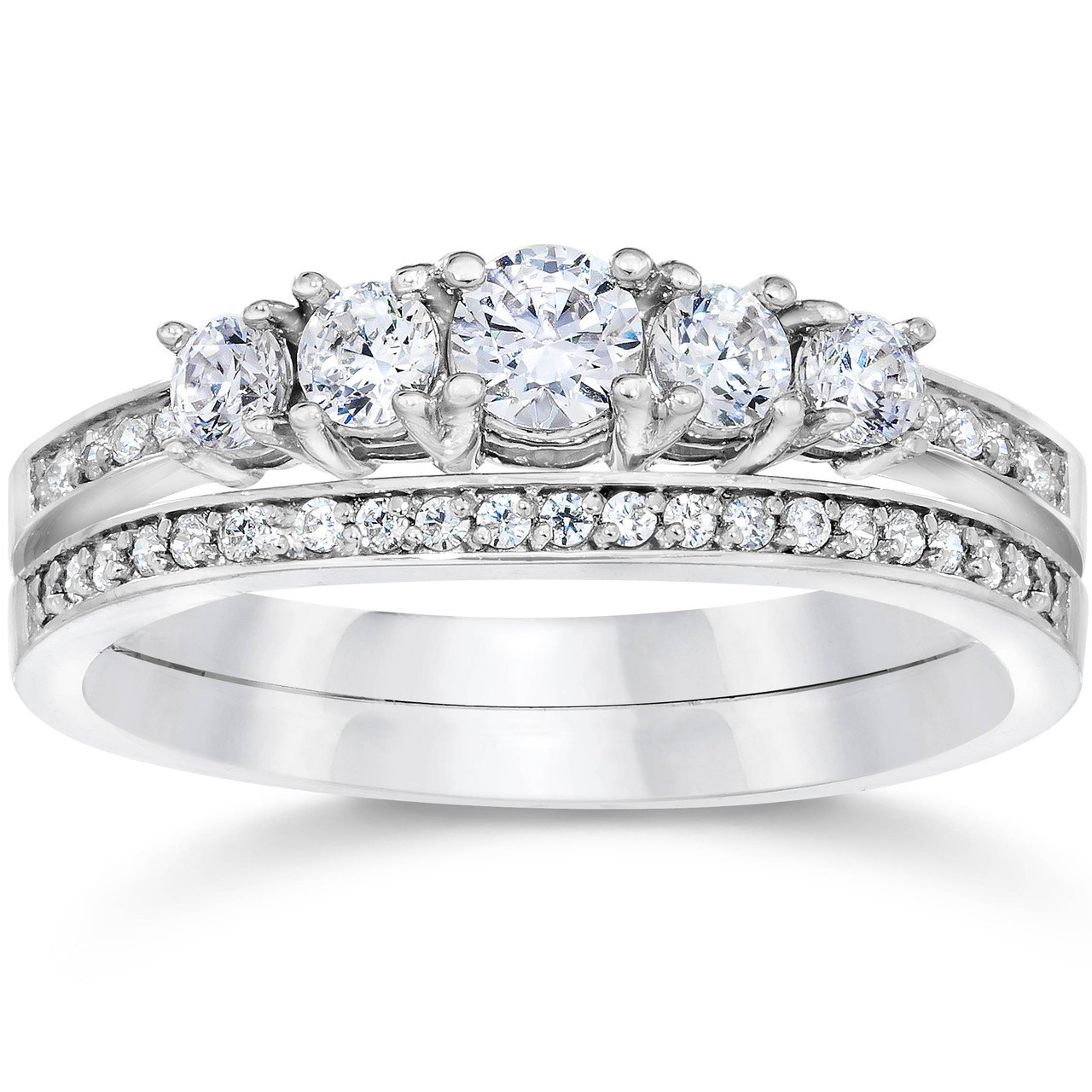 5/8 Ct Vintage Diamond Engagement Wedding Ring Set 10k White Gold (H-I, I1)