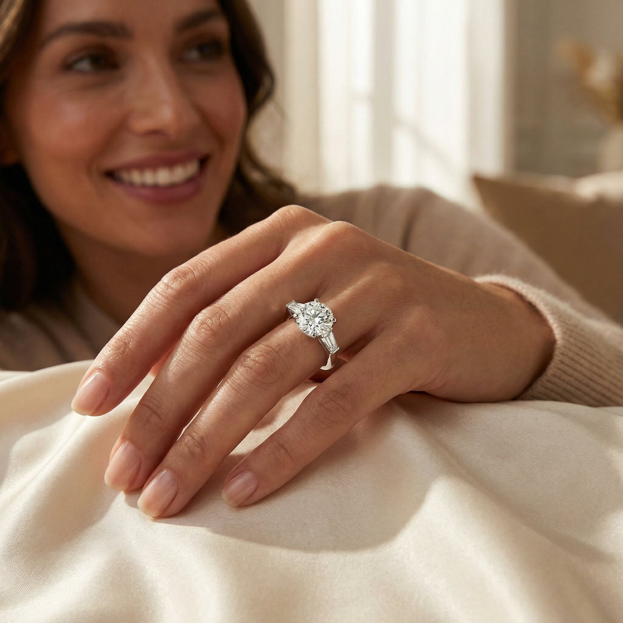 Certified 2 5/8Ct 3-Stone Baguette Diamond Engagement Ring 14k Gold Lab Grown (F-G, VS)